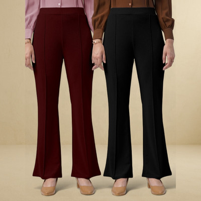 nitafashion Loose Fit Women Maroon, Black Trousers