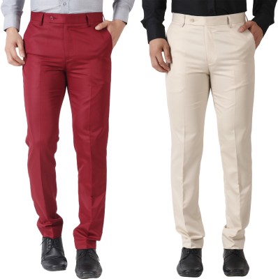 Maleno Slim Fit Men Maroon, Cream Trousers