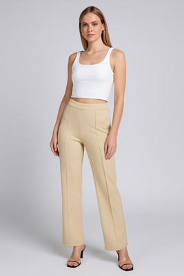 NUCLOTHS Relaxed Women Beige Trousers