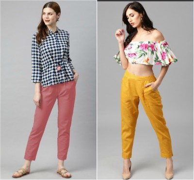 SEZNILA Regular Fit Women Pink, Yellow Trousers