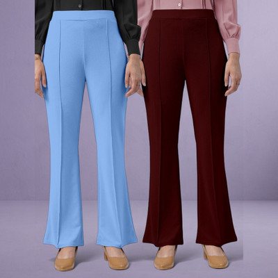 lookskky Loose Fit Women Light Blue, Maroon Trousers