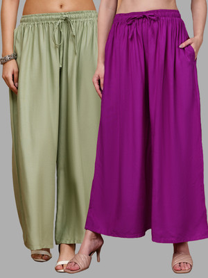 VALLES365 by S.c. Flared Women Pink, Green Trousers