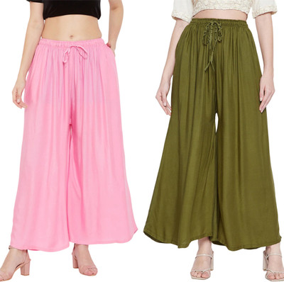 Ramadyers Flared Women Pink, Dark Green Trousers