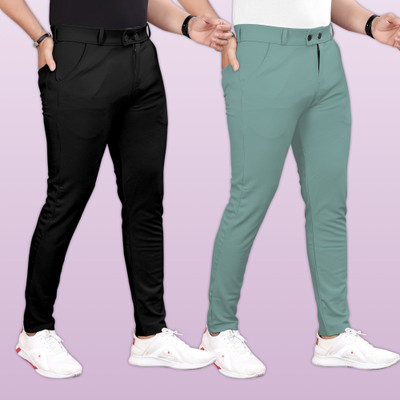 GIBBONTE Slim Fit Men Black, Green Trousers