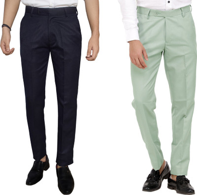Kundan Regular Fit Men Dark Blue, Light Green Trousers