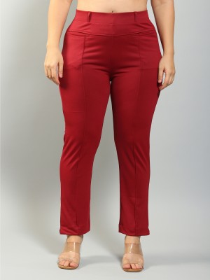 Plus Size Relaxed Women Maroon Trousers