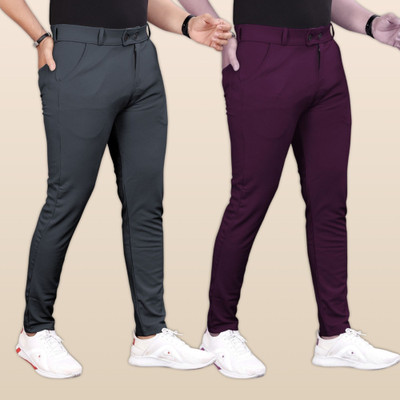 GIBBONTE Slim Fit Men Grey, Maroon Trousers