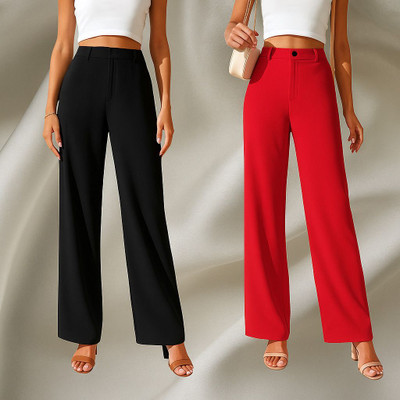 KARIMA INETERNATIONAL Regular Fit Women Red, Black Trousers
