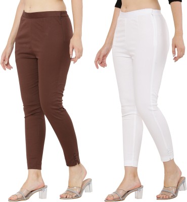 Priya Point Regular Fit Women Brown, White Trousers