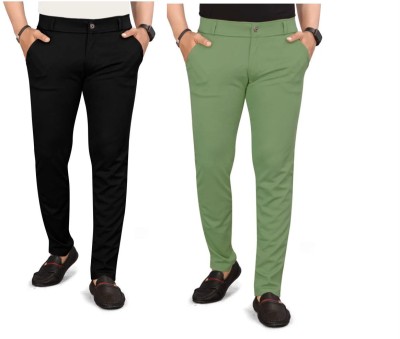 KENDORE Regular Fit Men Black, Light Green Trousers