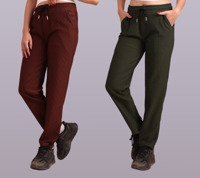GIBBONTE Self Design Women Brown, Dark Green Track Pants