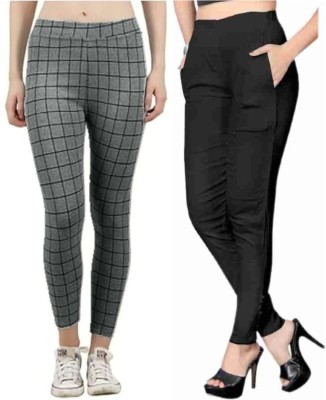 GOODZHUB Slim Fit Women Grey, Black Trousers