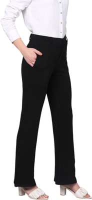 fithub Flared Women Black Trousers