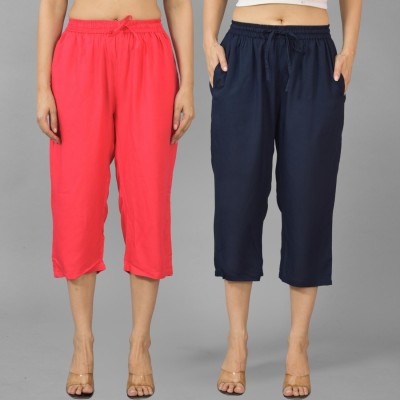 QuaClo Women Red, Dark Blue Capri