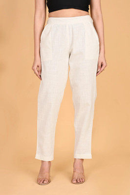 Moirai Regular Fit Women Cream Trousers