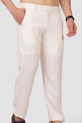 LOOM FASHION Regular Fit Men Cream Trousers