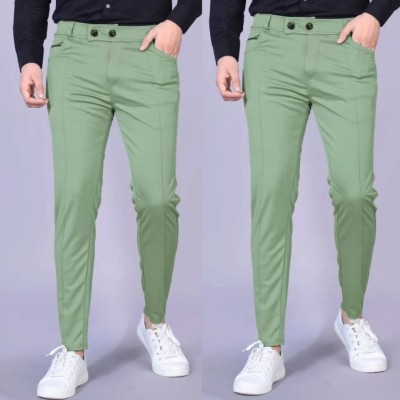 TopQore Regular Fit Men Light Green, Light Green Trousers