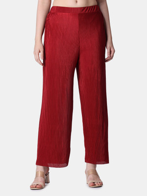 POPWINGS Relaxed Women Maroon Trousers