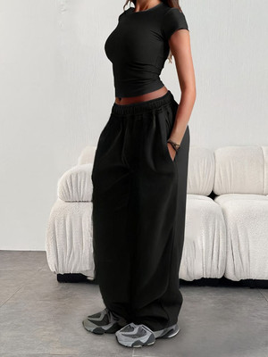 WARCOURT Loose Fit Women Black Trousers