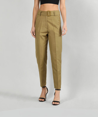 CHKOKKO Regular Fit Women Dark Green Trousers