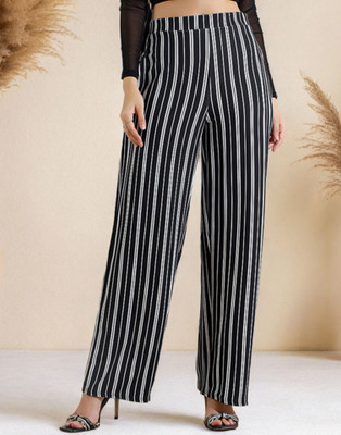 Selvia Comfort Fit Women Black, White Trousers