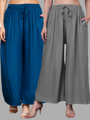 VALLES365 by S.c. Flared Women Grey, Blue Trousers