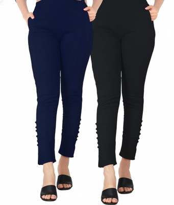 Deepa Skinny Fit Women Black, Dark Blue Trousers