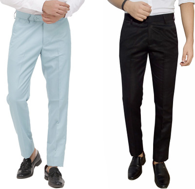 Kundan Regular Fit Men Light Blue, Black Trousers