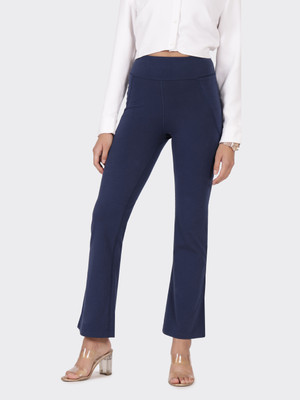 BlissClub Groove-in Cotton Flare Pants - Tall Regular Fit Women Blue Trousers