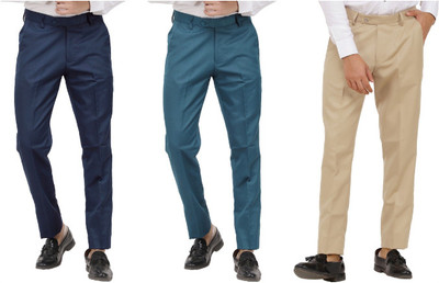 LAHSUAK Regular Fit Men Blue, Dark Blue, Beige Trousers