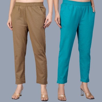 QuaClo Regular Fit Women Brown, Light Blue Trousers