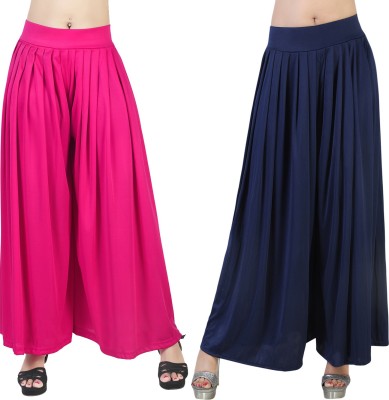 Fashion Bazaar Flared Women Pink, Dark Blue Trousers