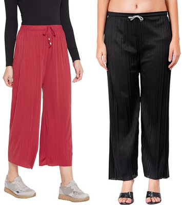 Khdijh Creation Regular Fit, Comfort Fit Women Maroon, Black Trousers