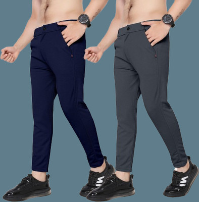 ynam Slim Fit Men Blue, Grey Trousers
