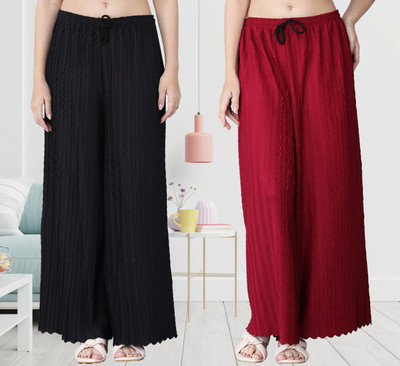 IRHA Regular Fit Women Black, Maroon Trousers