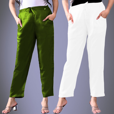 QuaClo Regular Fit Women Light Green, White Trousers