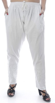 Lucknowi Chikankari Slim Fit Women White Trousers