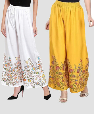 OMAYAA Comfort Fit Women Yellow, White Trousers
