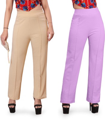 PINKLIT Regular Fit Women Beige, Purple Trousers