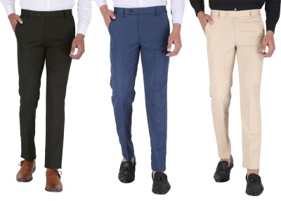 Shotarr Slim Fit Men Brown, Blue, Beige Trousers