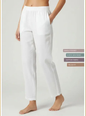Pearlstitch Relaxed, Loose Fit Women White Trousers