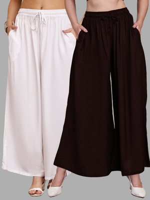 VALLES365 by S.c. Flared Women Brown, White Trousers