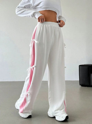 Molena Regular Fit Women White, Pink Trousers