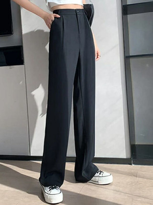 Broadstar Loose Fit Women Black Trousers