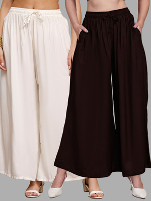 VALLES365 by S.c. Flared Women Brown, White Trousers