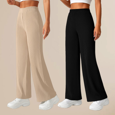 METRONAUT Comfort Fit Women Cream, Black Trousers
