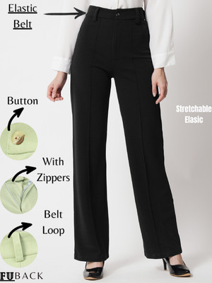 FUBACK Regular Fit Women Black Trousers