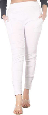 GOODZHUB Slim Fit Women White, White Trousers