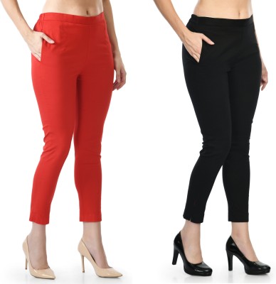 24Hour Fashion Slim Fit Women Red, Black Trousers