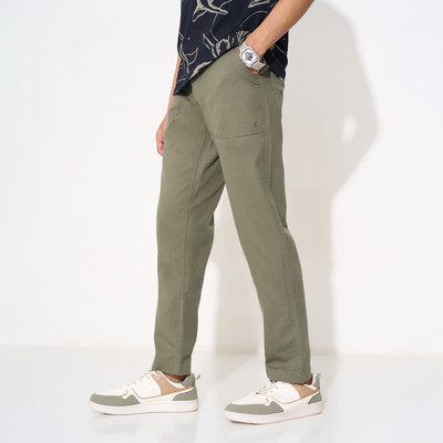 PEOPLE Regular Fit Men Green Trousers